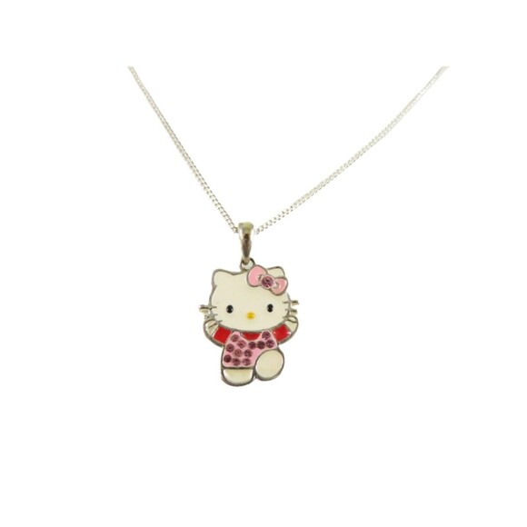 JCM Hello Kitty Necklace, Rhodium Plated Sterling Silver, Sanrio China - Picture 1 of 8